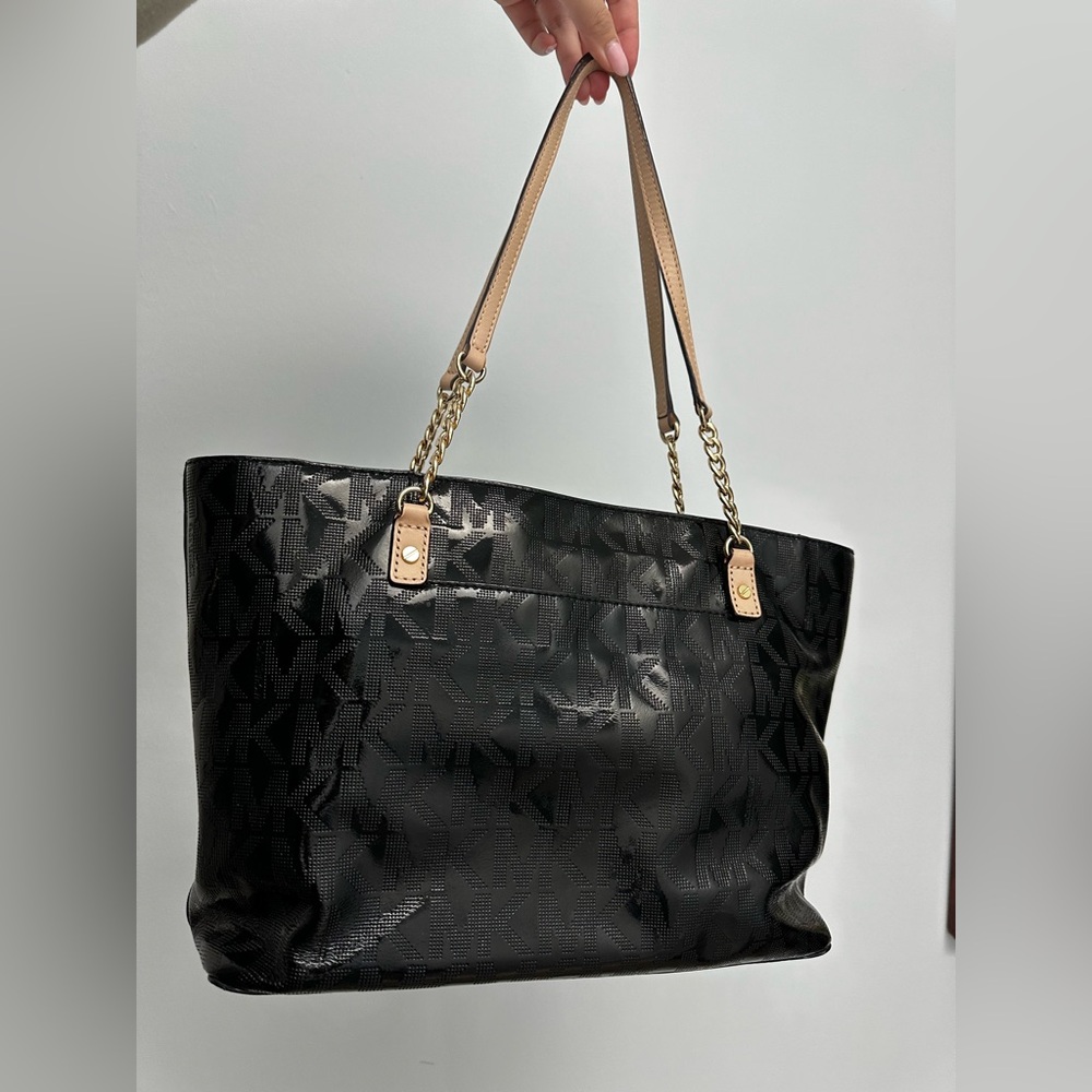 Michael Kors Black and Tan Tote with Gold Hardware